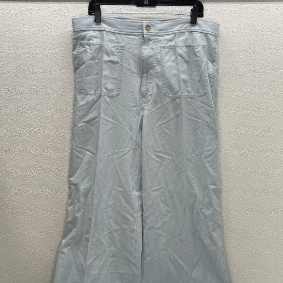 Polo Ralph Lauren Women's Chambray Wide Leg Flare Pants – Size 16 – Blue Cotton - Picture 1 of 7